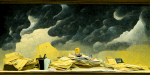 Stormy background with piles of paperwork